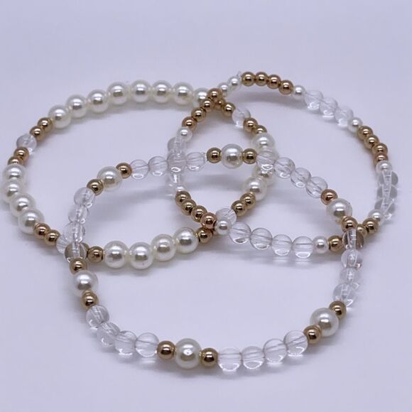 NWT Wool + Pepper Co. Clear & Gold Beaded Bracelet - Picture 3 of 4